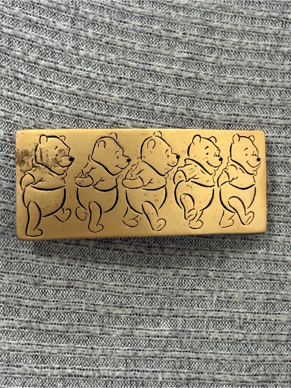 Vintage Disney marked gold tone Winnie the Pooh etched hair clip